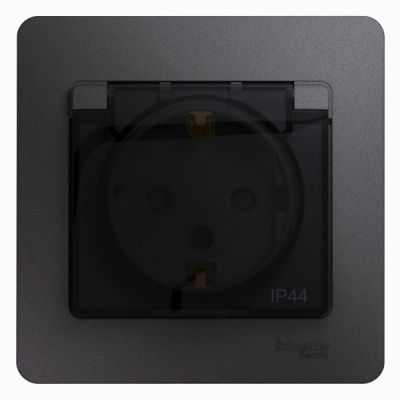 Розетка с заземлением со шторками с крышкой IP44 16A 250В в сборе Systeme Electric Glossa Графит Systeme Electric Glossa GSL001348