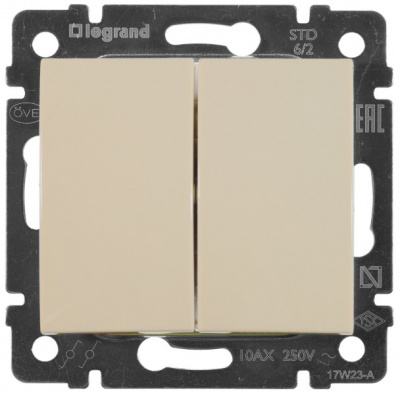 Переключатель 2-клавишный на 2 направления 10A Legrand Valena Слоновая кость Legrand Valena 774308