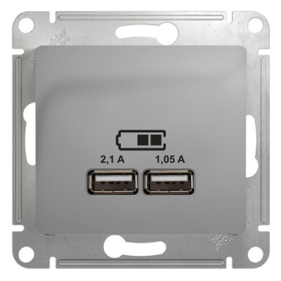 Розетка USB A+A 5В/2,1 А 2х5В/1,05 А механизм Systeme Electric Glossa Алюминий Systeme Electric Glossa GSL000333