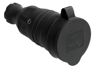 Розетка с защитной крышкой переносная 16A IP44 черная IEK Омега РБп13-1-0м IEK Омега PKR21-016-2-K02