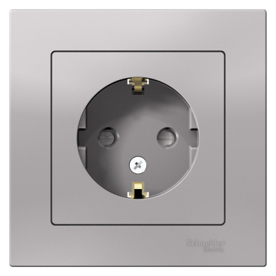 Розетка с заземлением со шторками 16A в сборе Schneider Electric AtlasDesign Алюминий Systeme Electric AtlasDesign ATN000344