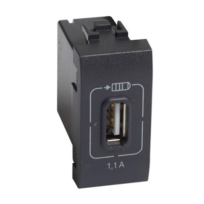 LivingLight Розетка USB для зарядки мобильных устройств 1,1А 230/5В. 1 модуль. Цвет Антрацит Bticino Bticino  L4285C1