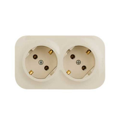 Розеточный блок с предварительным подключением 2 x 2К+З без шторок - 16 A - 250 В~  IP 20 Legrand Quteo Слоновая кость  Legrand Quteo 782263