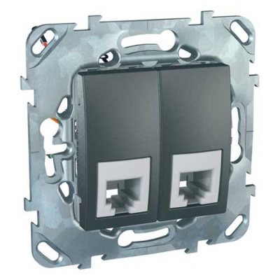 Розетка телефонная 2-ая RJ11 4 контакта Schneider Electric Unica Top Графит Schneider Electric Unica Top MGU5.9090.12ZD