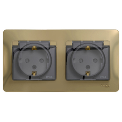 Розетка двойная с заземлением со шторками в сборе IP44 Systeme Electric Glossa Титан Systeme Electric Glossa GSL000447