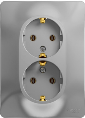 Розетка 2-я с заземлением в сборе с рамкой Systeme Electric Glossa Алюминий Systeme Electric Glossa GSL000324