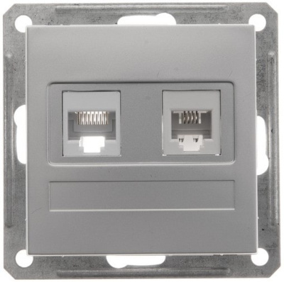 Розетка телефонная RJ11 + компьютерная RJ45 кат.5е Wessen 59 Матовый хром Wessen Wessen 59 RSI-251TK5E-5-86
