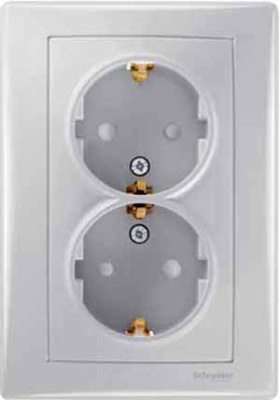 Розетка 2-я с заземлением с защитными шторками в сборе с рамкой Schneider Electric Sedna Алюминий Schneider Electric Sedna SDN3000760