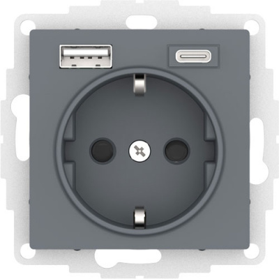 Розетка 16А c 2 USB A+C, 5В/2,4А/3,0А, 2х5В/1,5А, механизм Schneider Electric AtlasDesign Грифель Systeme Electric  ATN000732