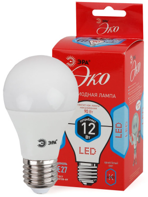 Лампа светодиодная грушевидная E27 220-240В 12Вт 4000К ЭРА ЭРА Эко ECO LED A60-12W-840-E27