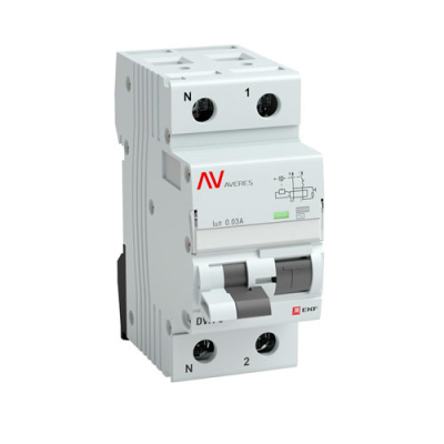 Дифференциальный автомат 1P+N 10A (B) 30mA (A) 6kA EKF Averes DVA-6 EKF Averes DVA-6 rcbo6-1pn-10B-30-a-av