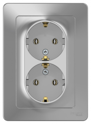 Розетка двойная с заземлением без шторок скрытой установки 16A 250В Systeme Electric Blanca Алюминий Systeme Electric Blanca BLNRS001023
