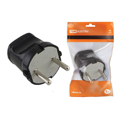 Вилка без заземления 6A 250V IP20 черная TDM TDM ELECTRIC  SQ1806-0002