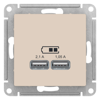 Розетка USB 5В 1 порт x 2,1A 2 порта х 1,05A механизм Schneider Electric AtlasDesign Бежевый Systeme Electric AtlasDesign ATN000233