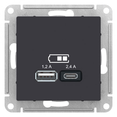 Розетка USB  A+С 5В/2,4А 2х5В/1,2 А механизм Schneider Electric AtlasDesign Карбон Systeme Electric AtlasDesign ATN001039