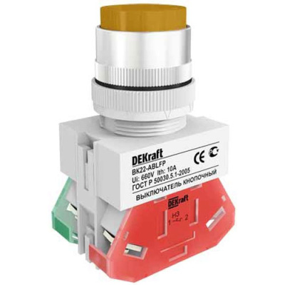 Выключатель кнопочный ABLFP 22мм LED желтый 24В AC/DC DEKraft ВK-22 DEKraft  25071DEK