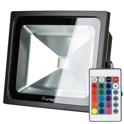 Прожектор светодиодный AR-FLB-50Вт-220В RGB (IR ПДУ Карта 24кн) Arlight Черный Arlight  023853Arlight