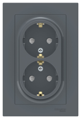 Розетка двойная с заземлением со шторками 16A в сборе Schneider Electric AtlasDesign Грифель Systeme Electric AtlasDesign ATN000726