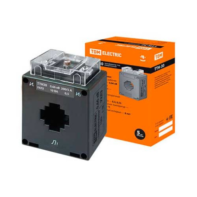 Трансформатор тока 300/5A, класс 0.5, шина до 30мм TDM ТТН30/300/5-10VA/0,5 TDM ELECTRIC ТТН SQ1101-0090