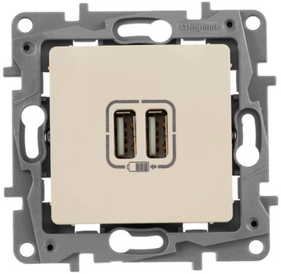 Зарядное устройство с двумя USB разьемами 240В/5В 2400мА IEK Etika Cлоновая кость IEK Etika 672394