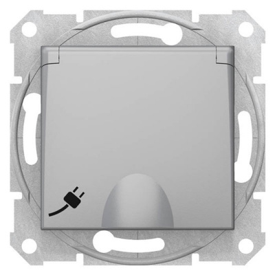Розетка 1-я с заземлением с защитными шторками с крышкой Schneider Electric Sedna Алюминий Schneider Electric Sedna SDN3100160