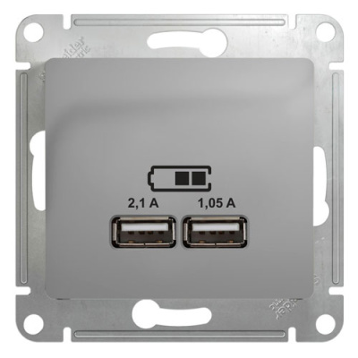 Розетка USB A+A 5В/2,1 А 2х5В/1,05 А механизм Systeme Electric Glossa Алюминий Systeme Electric Glossa GSL000333