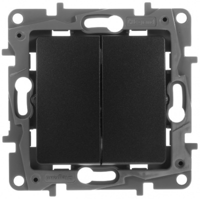 Переключатель 2-клавишный 10A автоматические зажимы Legrand Etika Антрацит Legrand Etika 672612