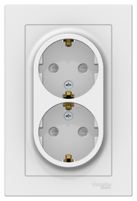 Розетка двойная с заземлением со шторками 16A в сборе Schneider Electric AtlasDesign Белый Systeme Electric AtlasDesign ATN000126