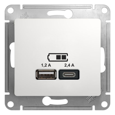Розетка USB A+С, 5В/2,4 А 2х5В/1,2 А механизм Systeme Electric Glossa Белый Systeme Electric Glossa GSL000139