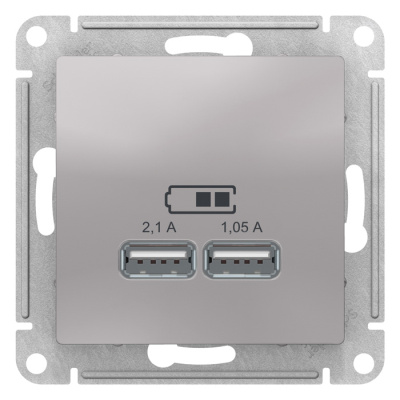 Розетка USB 5В 1 порт x 2,1A 2 порта х 1,05A механизм Schneider Electric AtlasDesign Алюминий Systeme Electric AtlasDesign ATN000333