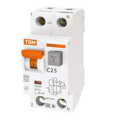 Дифференциальный автомат 1P+N 25 (C) 6kA тип A 30mA TDM АВДТ63 TDM ELECTRIC  SQ0202-0004