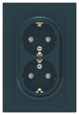 Розетка двойная с заземлением со шторками 16A в сборе Schneider Electric AtlasDesign Изумруд Systeme Electric AtlasDesign ATN000826
