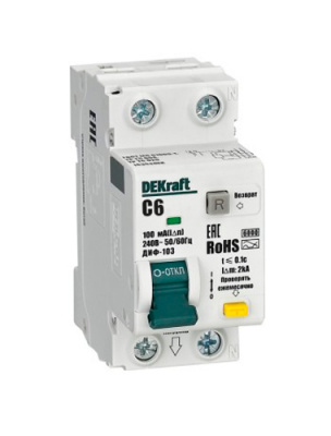 DEKraft ДИФ-103 Дифавтомат 1P+N 6А 100мА A (C) 6кА DEKraft ДИФ-103 16354DEK