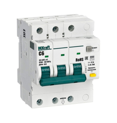 DEKraft ДИФ-103 Дифавтомат 3P 6А 30мА AC (C) 6кА DEKraft ДИФ-103 16372DEK