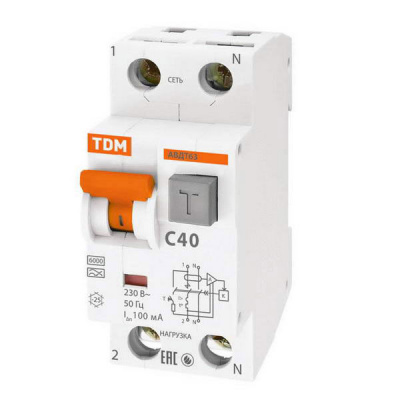 Дифференциальный автомат 1P+N 40 (C) 6kA тип A 100mA TDM АВДТ63 TDM ELECTRIC  SQ0202-0008