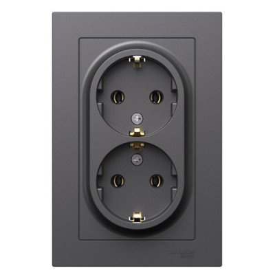 SE AtlasDesign Розетка двойная с заземлением Базальт 16А в сборе Systeme Electric AtlasDesign ATN001424