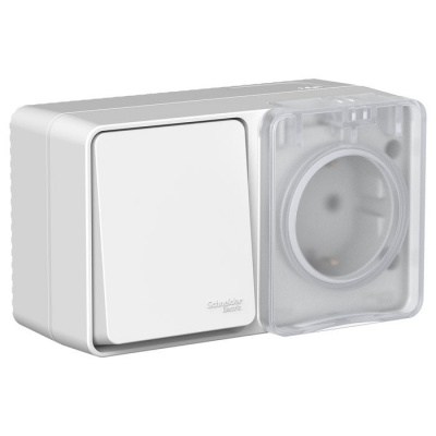 О/У Блок: Розетка з/к со шторками 16А выключатель 1-клав.10А AtlasDesign Profi54 Серый Systeme Electric AtlasDesign Profi54 ATN543070