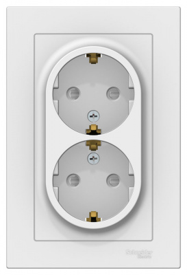 Розетка двойная с заземлением со шторками 16A в сборе Schneider Electric AtlasDesign Белый Systeme Electric AtlasDesign ATN000126