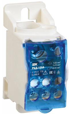 Кросс-модуль, на DIN-рейку, ввод 1х35+1х16мм2/вывод 6х16мм2, 125A, 30kA IEK РБД IEK РБД RBD-125