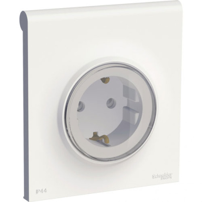 Odace Розетка с заземлением, с крышкой, IP44, в сборе, Белый Schneider Electric Schneider Electric  S52R0370W