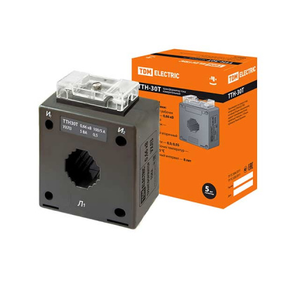 Трансформатор тока 100/5A, класс 0.5, шина до 30мм TDM ТТН30T/100/5-5VA/0,5 TDM ELECTRIC ТТН SQ1101-0064