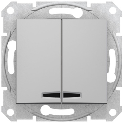 Выключатель 2-клавишный с подсветкой 10A Schneider Electric Sedna Алюминий Schneider Electric Sedna SDN0300360