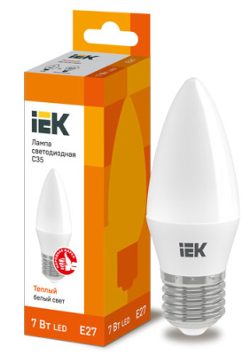 Лампа светодиодная свеча C35 7Вт 230В 3000К E27 IEK IEK  LLE-C35-7-230-30-E27