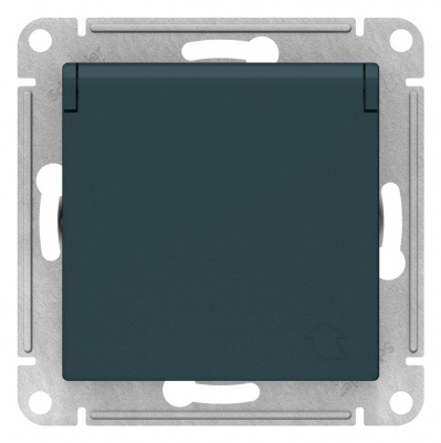 Розетка с заземлением со шторками с крышкой 16A IP20 механизм Schneider Electric AtlasDesign Изумруд Systeme Electric AtlasDesign ATN000846