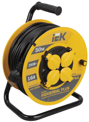 Удлинитель на катушке 2P+РЕ 4 розетки с крышкой шнур 50м 16A/230V IEK Industrial plus УК50 IEK Industrial plus WKP15-16-04-50-44