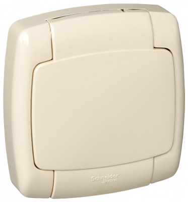 Розетка 1-ая без заземления с защитными шторками с крышкой 10A IP44 накладная Wessen Рондо Слоновая кость Wessen Wessen Рондо RA10-125B-SI