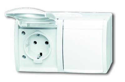 Розетка Schuko 16A 250В накладная с крышкой 2-я горизонтальная IP44 ABB Ocean Альпийский белый ABB Ocean 2CKA002084A0727