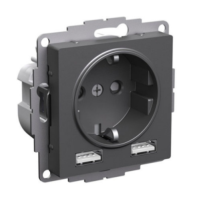SE AtlasDesign Розетка c 2 USB Базальт 16А A+A 5В/24А 2х5В/12А механизм Systeme Electric AtlasDesign ATN001430