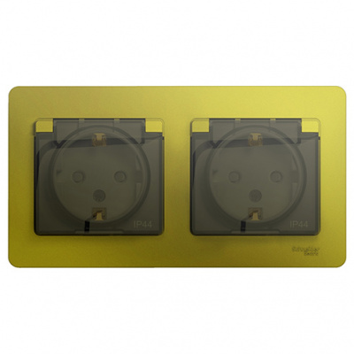 Розетка двойная с заземлением со шторками в сборе IP44 Systeme Electric Glossa Фисташковый Systeme Electric Glossa GSL001047