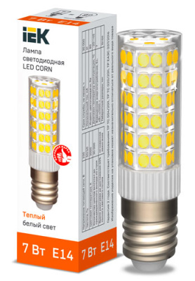 Лампа светодиодная капсульная CORN 7Вт 230В 3000К керамика E14 IEK IEK  LLE-CORN-7-230-30-E14
